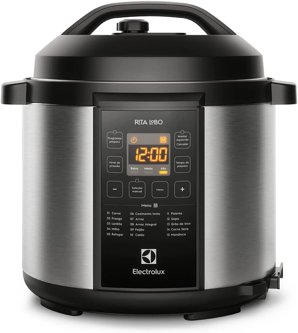 Electrolux Panela pressão elétrica Electrolux digital capacidade 6L silenciosa segura 10 travas segurança 15 receitas pré-programadas 3 níveis pressão PCC20 inox preto 127v por Rita Lobo
