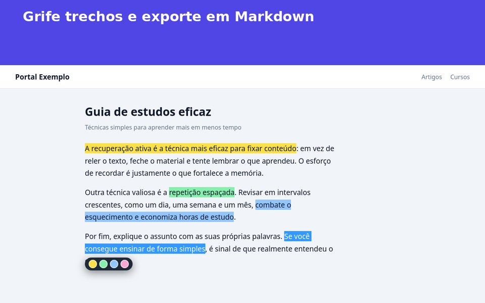 Artigo com trechos grifados em amarelo, verde e azul e a barra de cores