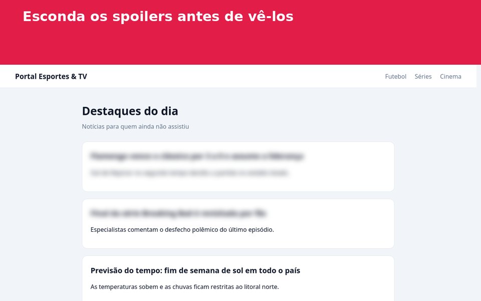 Portal de notícias com manchetes borradas pelo Ocultador de Spoilers
